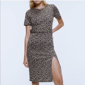 Zara Leopard Textured Weave Dress with Belt Size S
